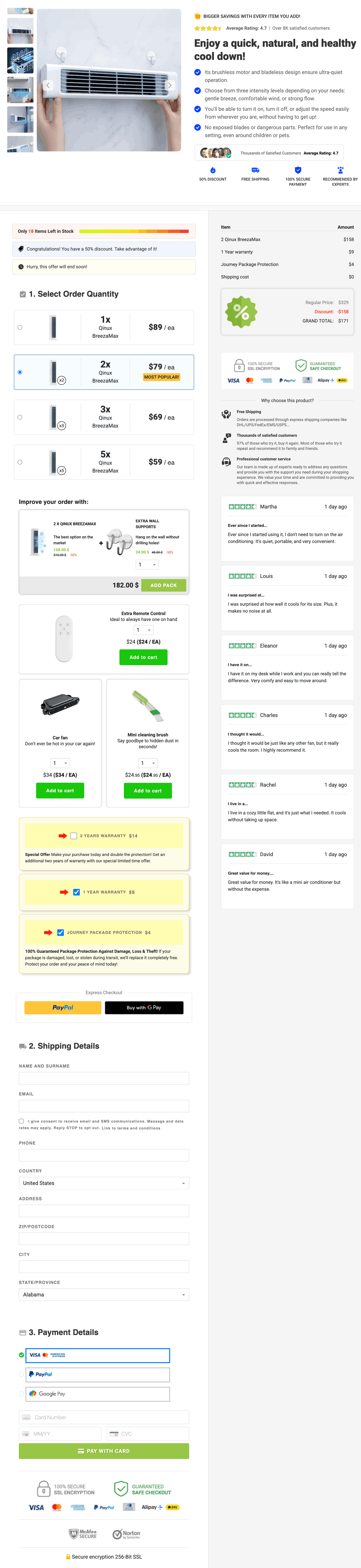 Qinux BreezaMax 100% Secure Checkout page